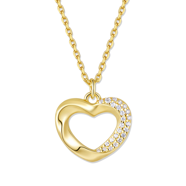 Collier mit Anhänger Herz Silber 925 vergoldet - 24 Zirkonia, Herz 11x10mm