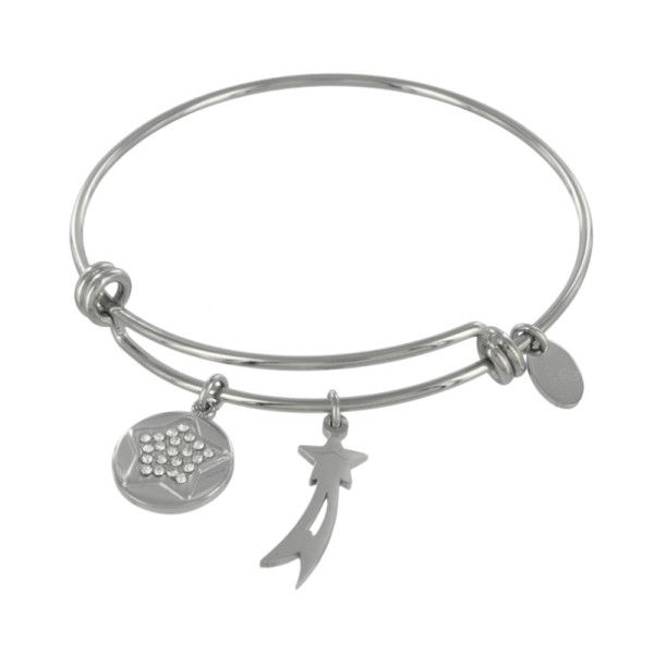 Lovebird Charm-Armreif mit Stern, Doppelstern und runder Zirkonia-Platte Edelstahl IPS