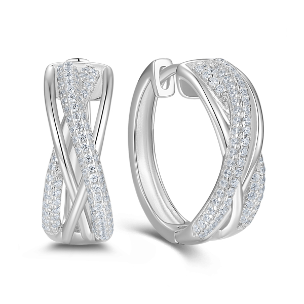 Klappcreolen Silber 925 rhodiniert - 4-reihig - Ø 20mm - 68 Zirkonia