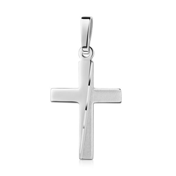 Anhänger Kreuz Silber 925 - Hochglanz, Teilmatt und Diamantiert - 15mm