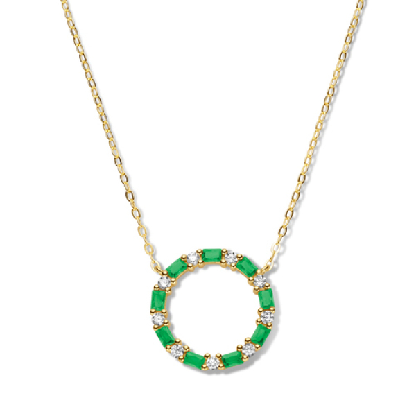 Collier Kreis Silber 925 vergoldet - 18 Zirkonia weiß und grün