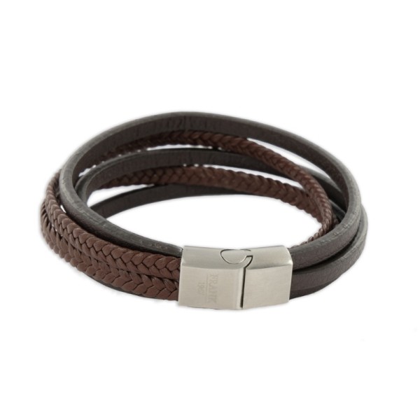 Frank 1967 Armband Echtleder Braun und Schwarz 5-reihig Edelstahl