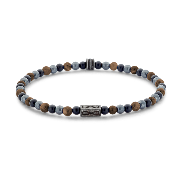 Frank 1967 Armband Edelstahl IPB - Tigerauge, Hämatit und schwarzer Achat 4mm