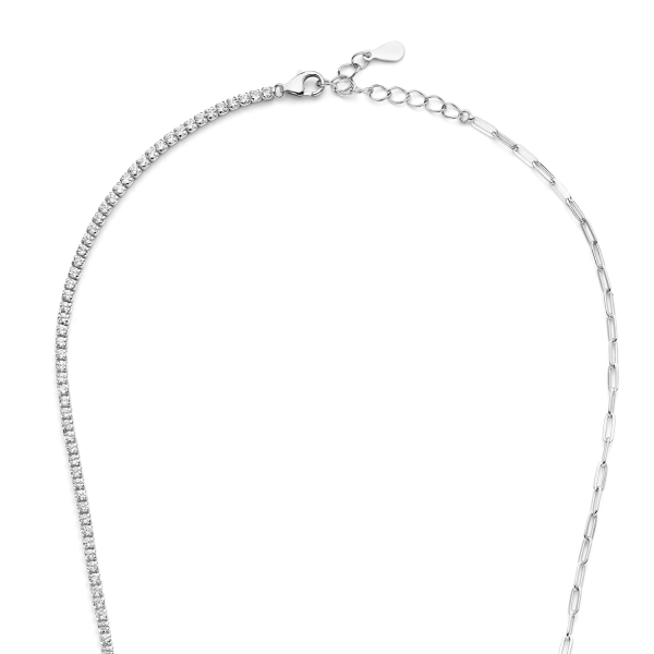 Halskette Halb Tennis Halb Anker Zirkonia Silber 925 rhodiniert - 1,5mm - Bild 2