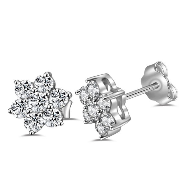 Lovebird Ohrstecker Silber 925 rhodiniert - 14 Zirkonia - 8,5x8,5mm