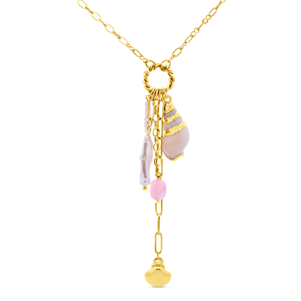 Lovebird Collier mit Muscheln, MOP und Kristallen Edelstahl IPG - Rosé