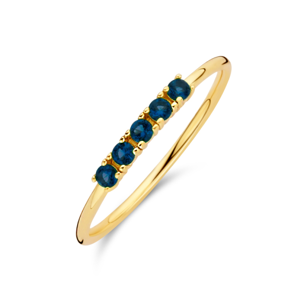 Damenring Silber 925 vergoldet - 5 blaue Zirkonia - 2mm