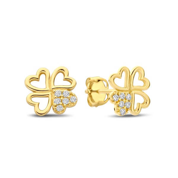 Ohrstecker Kleeblatt aus Herzen Gold 585 - 12 Zirkonia