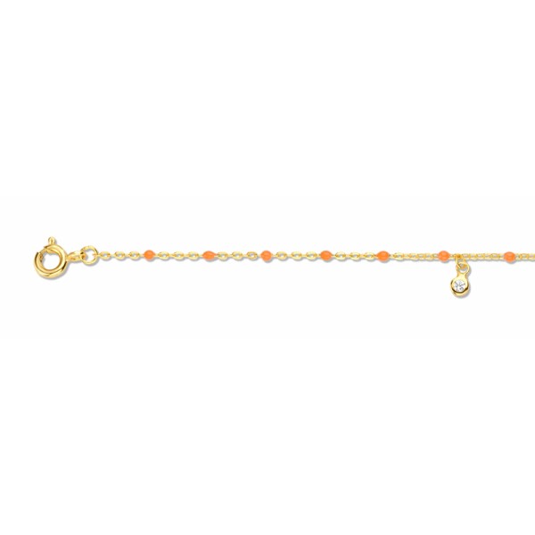 Armband Silber 925 vergoldet - 3 Zirkonia und Emaille-Perlen Orange - Bild 2