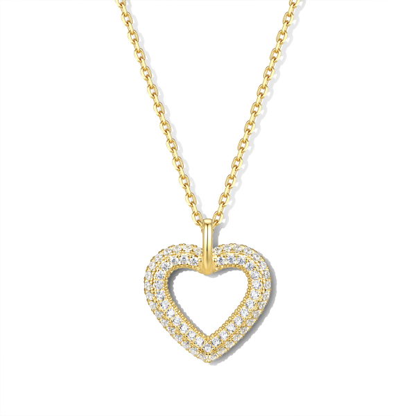 Collier Silber 925 mit Herzanhänger und Zirkonia - beidseitig besetzt - rhodiniert oder vergoldet - 45cm