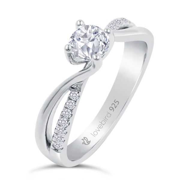 Lovebird Damenring Silber 925 rhodiniert - 15 Zirkonia - 101 Facetten