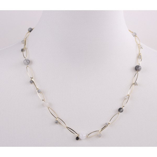 Collier mit Eiskristall und Turmalinquarz Silber 925 vergoldet - 55+3cm - Bild 2