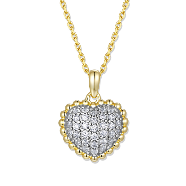 Collier mit Anhänger Herz Silber 925 Bicolor - 34 Zirkonia