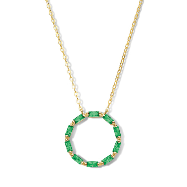 Collier Kreis Silber 925 vergoldet - 10 smaragdgrüne Zirkonia im Baguetteschliff