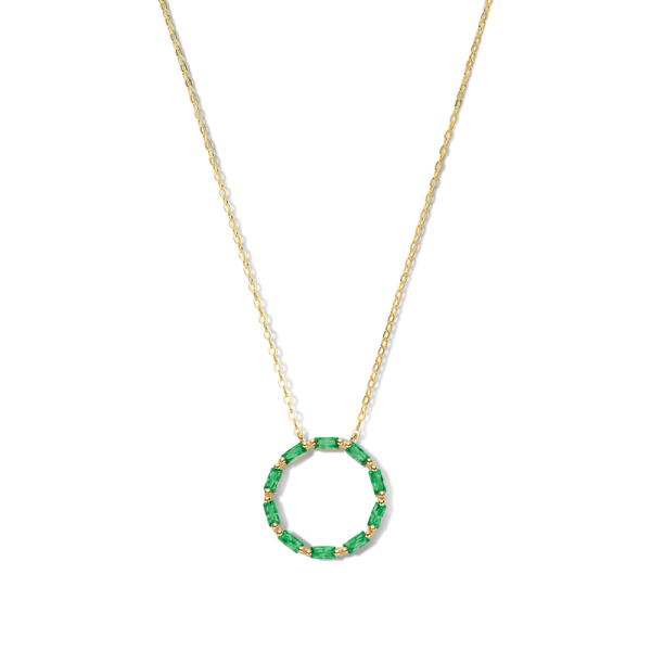 Collier Kreis Silber 925 vergoldet - 10 smaragdgrüne Zirkonia im Baguetteschliff - Bild 2