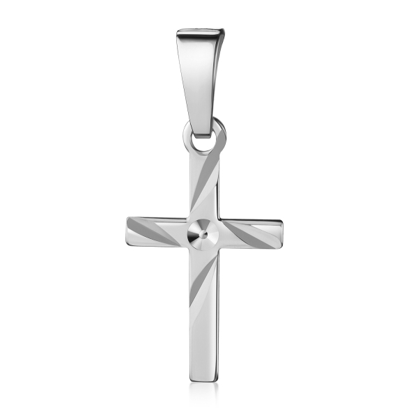 Anhänger Kreuz Silber 925 rhodiniert - Glänzend und Diamantiert - 13mm
