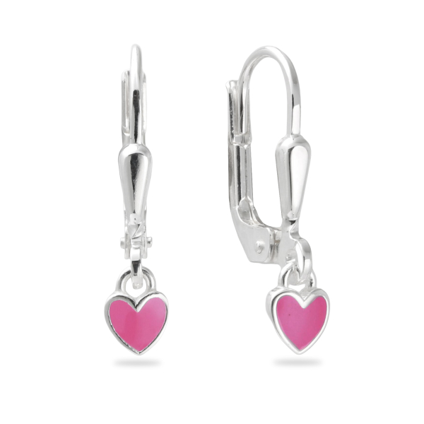 Ohrhänger Herz Silber 925 rhodiniert - Lack Pink - Herz 4,0x3,8mm