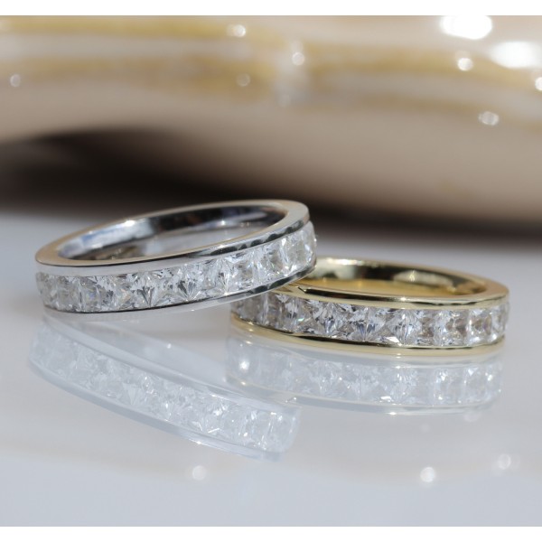 Damenring Silber 925 vergoldet - 23 Zirkonia - Princess-Schliff - Bild 2