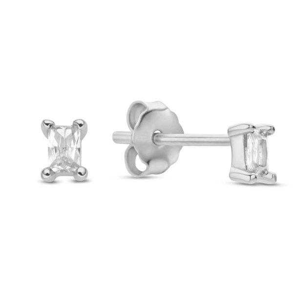 Ohrstecker mit Zirkonia Baguetteschliff Silber 925 rhodiniert - 3x2mm