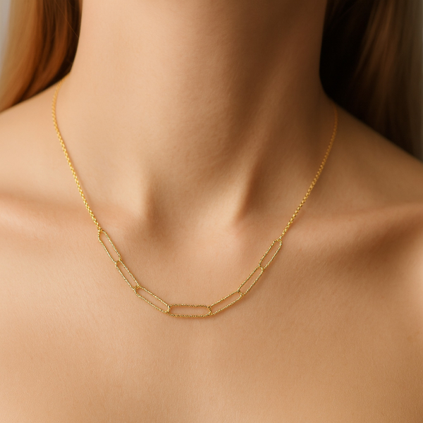 Collier 2-reihig Silber 925 vergoldet - 7 weite Glieder - Ankerkette - Bild 2