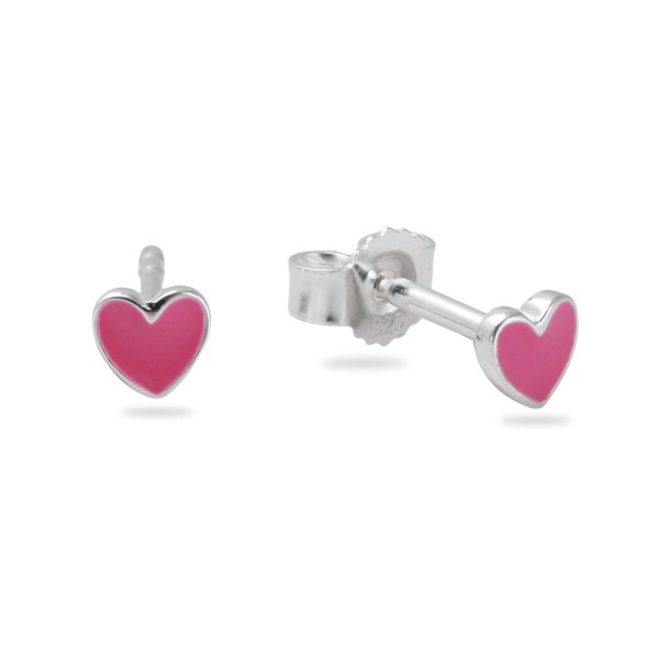 Ohrstecker Herz Silber 925 rhodiniert - Lack pink - 4,0x3,8mm