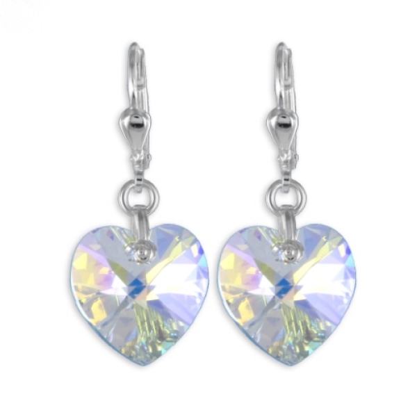 Ohrhänger Rheinkiesel Preciosa-Element Silber 925 - Herz 14x14mm