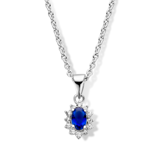 Collier Silber 925 rhodiniert - 13 Zirkonia weiß und blau