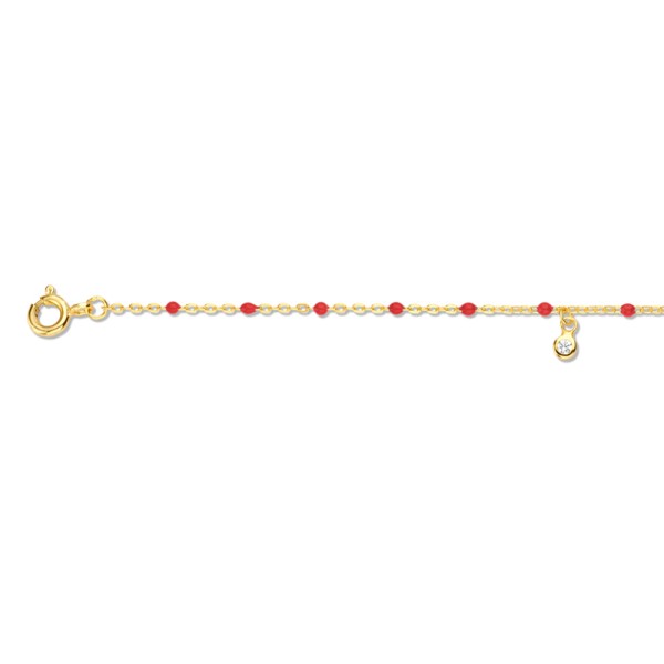 Armband Silber 925 vergoldet - 3 Zirkonia und Emaille-Perlen Rot - Bild 2