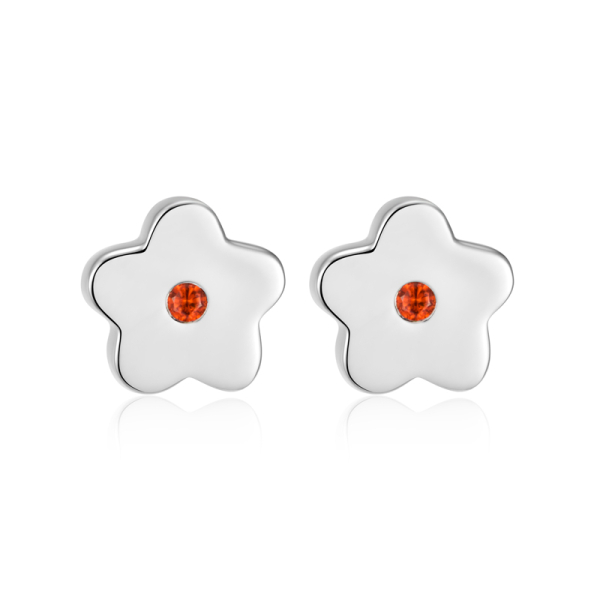 Ohrstecker Blume mit rotem Zirkonia Silber 925 rhodiniert - Ø 6,5mm