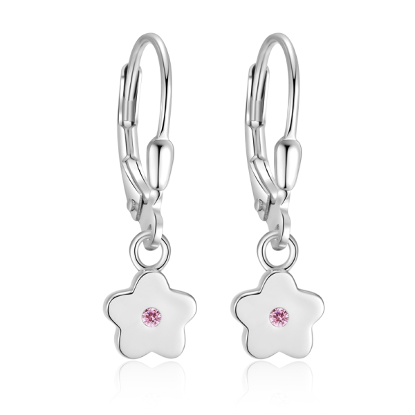 Ohrhänger Blume Silber 925 rhodiniert - Zirkonia pink