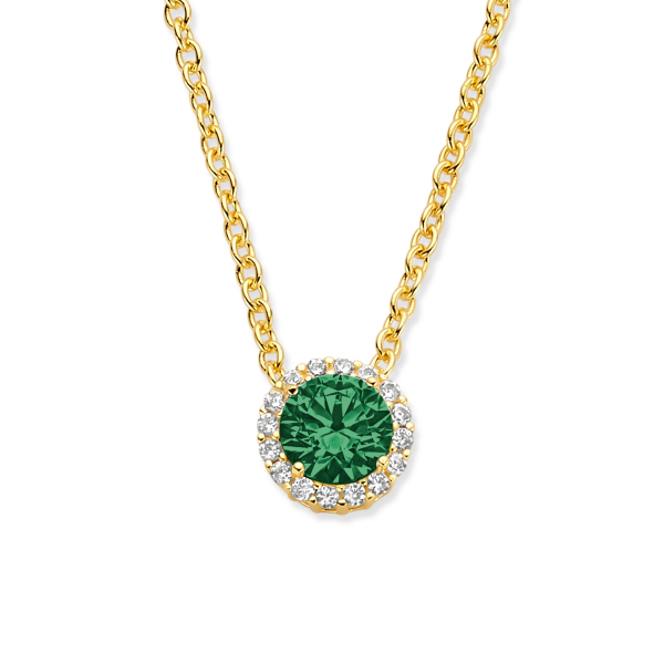 Collier Silber 925 vergoldet - Anhänger 17 Zirkonia grün und weiß - Ø 8mm