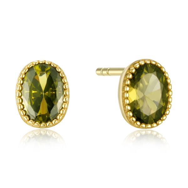 Ohrstecker mit Zirkonia olivfarben Silber 925 vergoldet - Oval 4x6mm