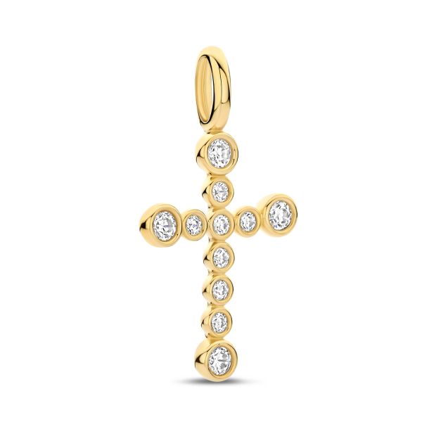 Anhänger Kreuz Gold 585 - 11 Zirkonia - 14,5x10,9mm - Bild 2