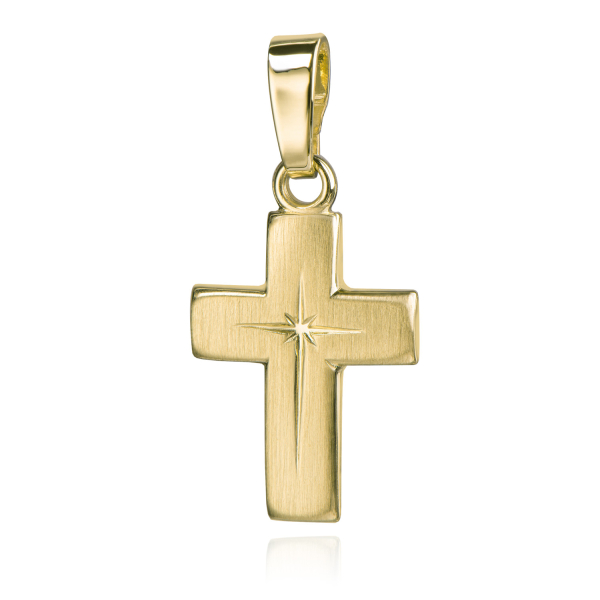Anhänger Kreuz Gold 333 - Matt und Diamantiert - 15mm