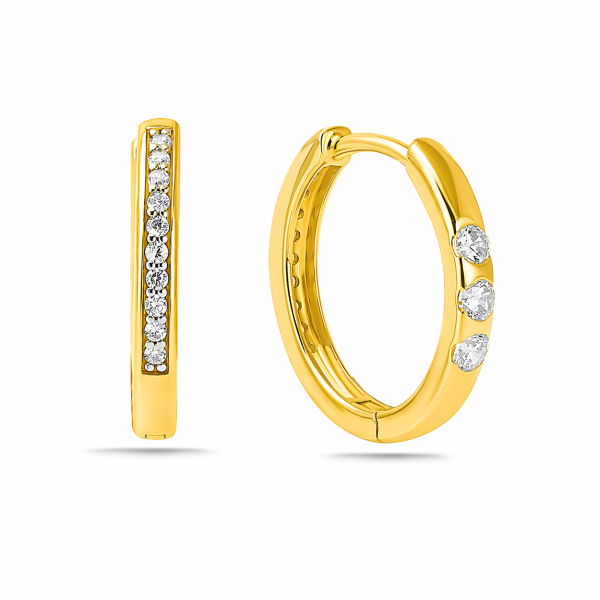 Klappcreolen wendbar Silber 925 vergoldet - Ø 15mm - 26 Zirkonia