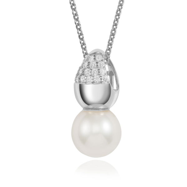 Anhänger Süßwasser-Zuchtperle 8-8,5mm Silber 925 rhodiniert - 18 Zirkonia