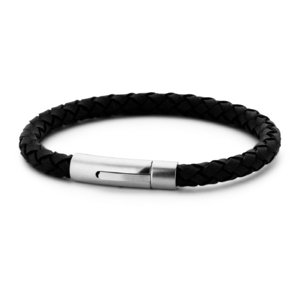 Frank 1967 Armband Echtleder Schwarz Geflochten Edelstahl - 6mm, 20,5cm
