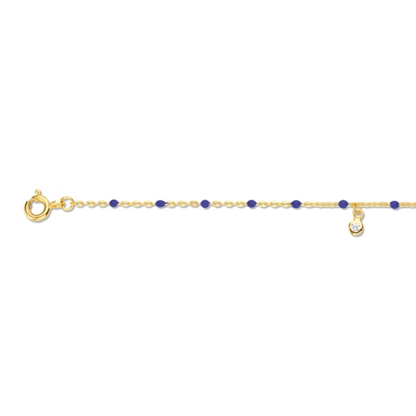 Armband Silber 925 vergoldet - 3 Zirkonia und Emaille-Perlen Blau - Bild 2