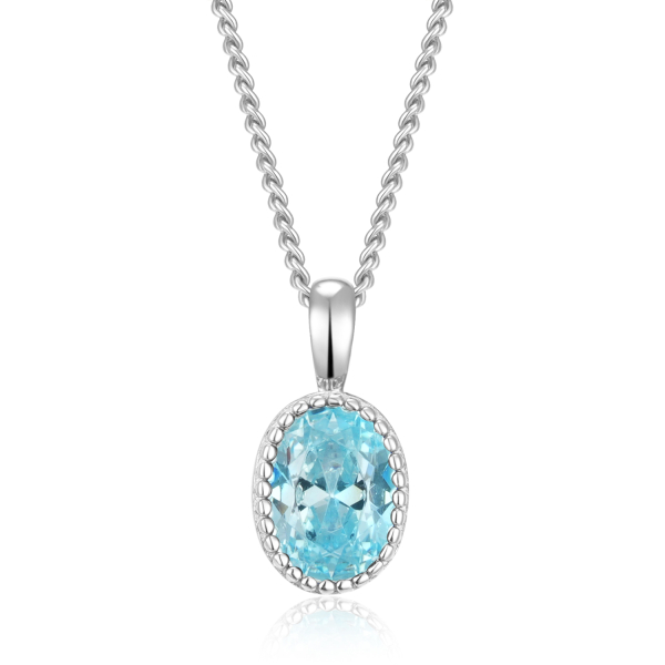 Collier mit Anhänger oval Zirkonia aqua Silber 925 - Zirkonia 5x7mm