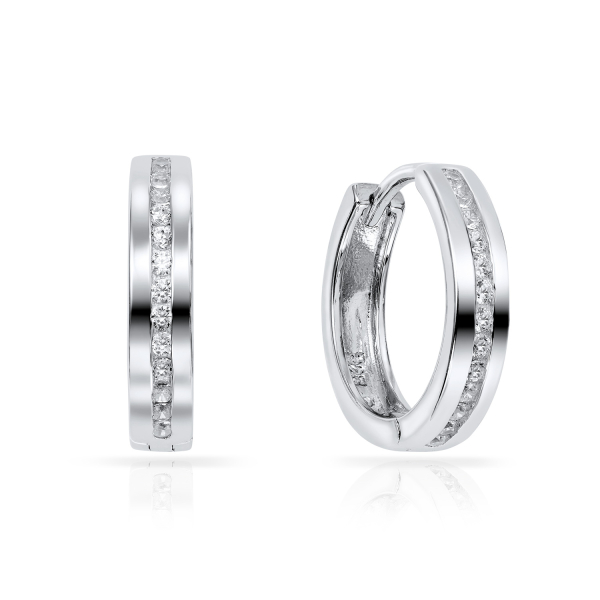 Klappcreolen Silber 925 rhodiniert - 26 Zirkonia - Hochglanz - 3mm breit