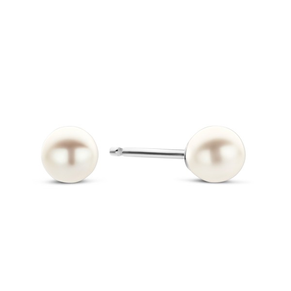 Ohrstecker Süßwasser-Zuchtperle oval Silber 925 rhodiniert - 4mm