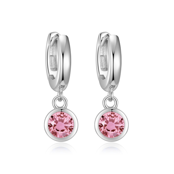 Klappcreolen mit Zirkonia Rosa Silber 925 rhodiniert - Anhänger 6,7mm