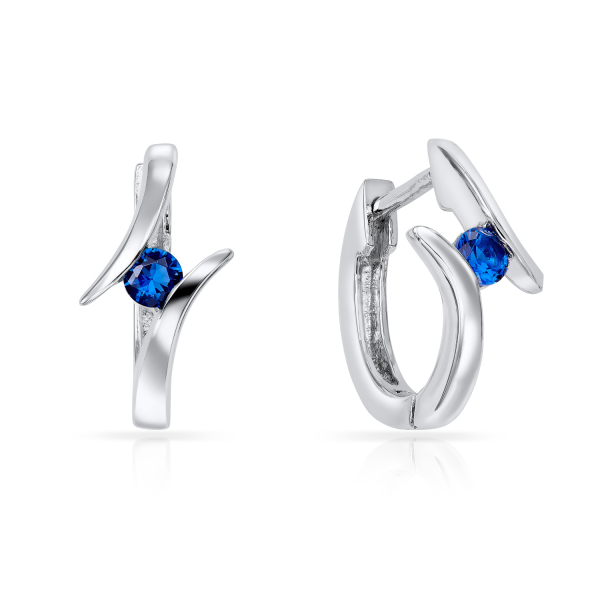 Klappcreolen Silber 925 rhodiniert - Zirkonia saphirblau - 7mm breit