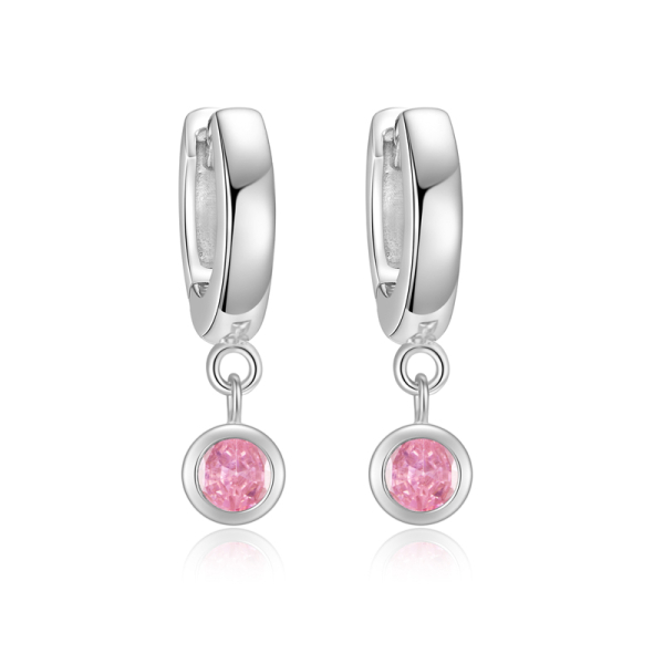 Klappcreolen mit Zirkonia Rosé Silber 925 rhodiniert - 12mm x 2,3mm