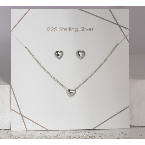 Set Collier & Ohrstecker Herz Silber 925 rhodiniert - Anhänger 5,4x4,3mm