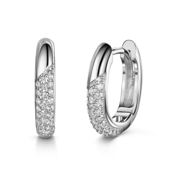 Klappcreolen oval Silber 925 rhodiniert - 60 Zirkonia