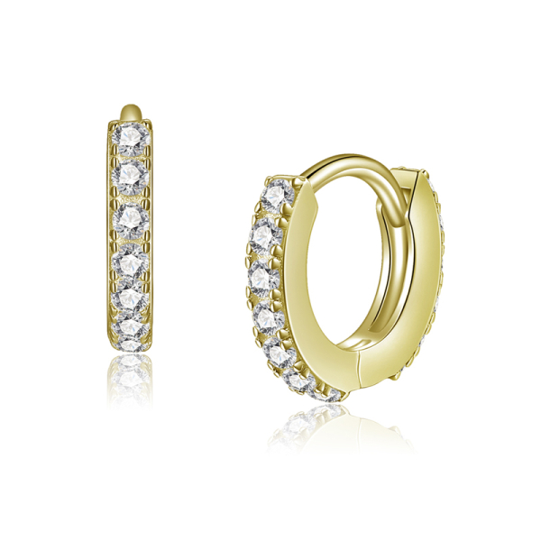 Lovebird Klappcreolen Silber 925 vergoldet - Ø 11mm - 26 Zirkonia