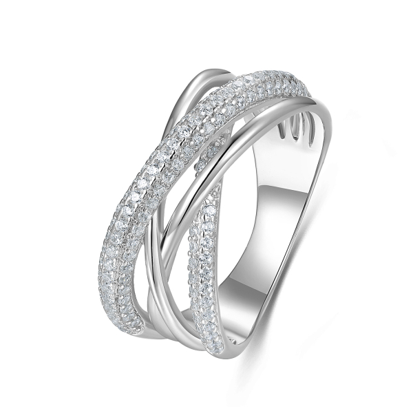 Ring Silber 925 rhodiniert - 4-reihig mit Zirkonia - Breite 3,5 auf 9mm