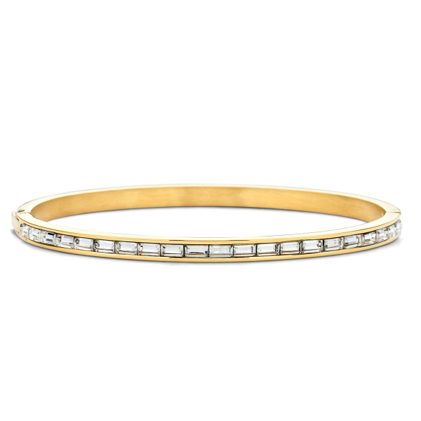 Lovebird Armreif mit 20 weißen Zirkonia in Baguetteform Edelstahl - Goldfarbene IP-Beschichtung