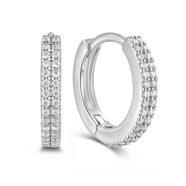 Klappcreolen Silber 925 rhodiniert - Ø 13mm - 60 Zirkonia